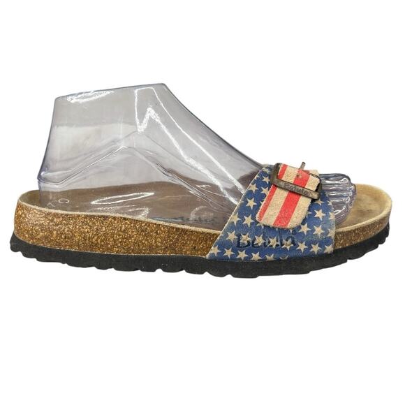 Betula X Birkenstock Women's Luca Patriotic Flag Slip On Sandal Size 39 W 8 - Picture 1 of 11